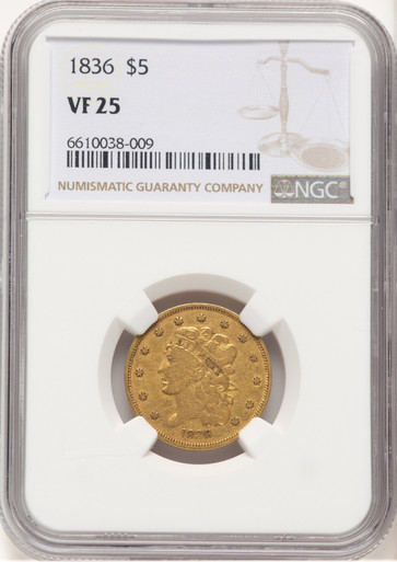 1836 $5 Classic Half Eagle NGC VF25. Third Image