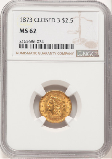 1873 $2.50 Closed 3 Brown Label Liberty Quarter Eagle NGC MS62. Third Image