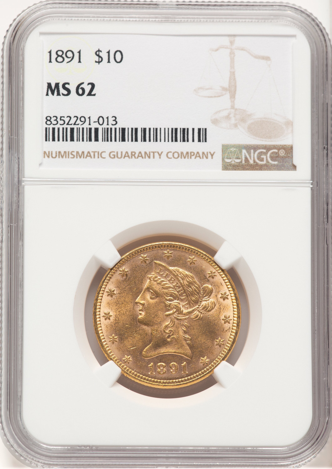 1891 $10 Liberty Eagle NGC MS62