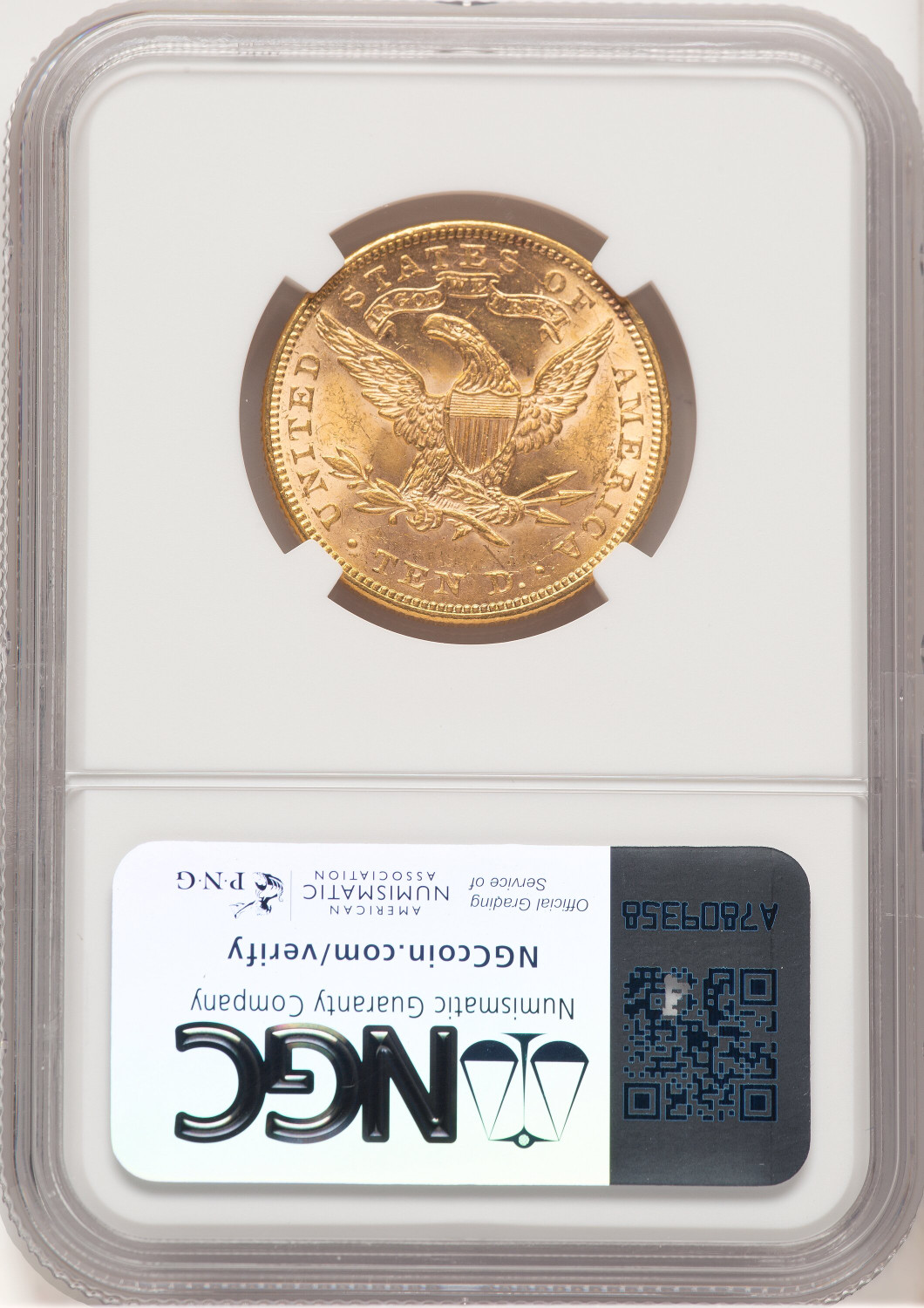 1891 $10 Liberty Eagle NGC MS62. Second Image