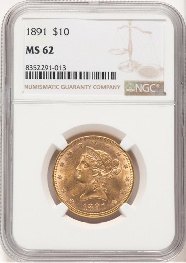 1891 $10 Liberty Eagle NGC MS62. Third Image