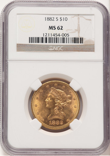 1882-S $10 Liberty Eagle NGC MS62 (779429017). Third Image
