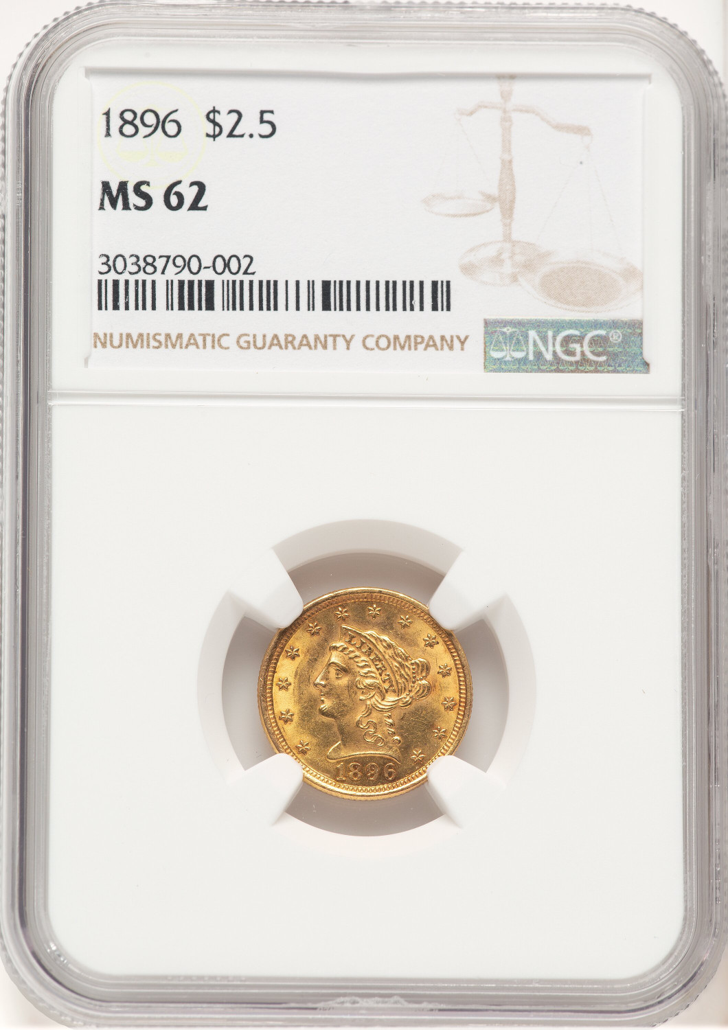 1896 $2.50 Liberty Quarter Eagle NGC MS62 (521126028)