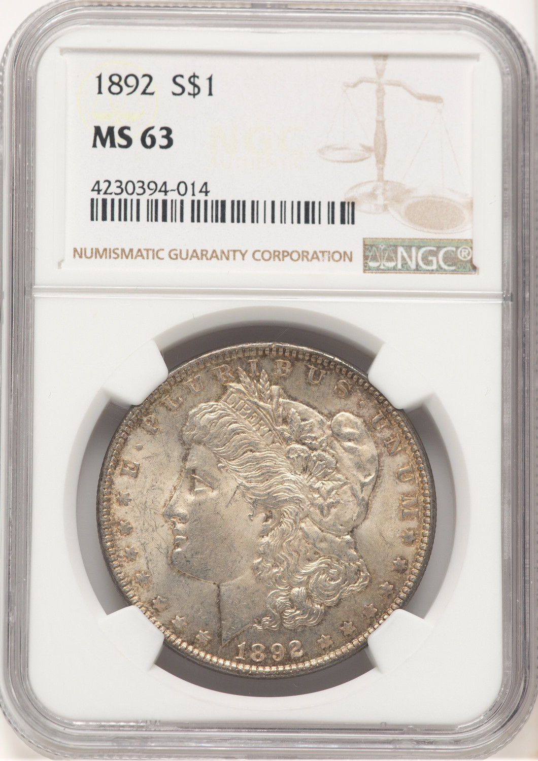 1892 Morgan Dollar NGC MS63 (507370035)