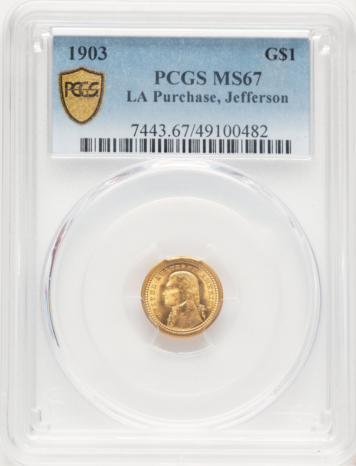 1903 G$1 JEFF Blue Gradient Commemorative Gold PCGS MS67
