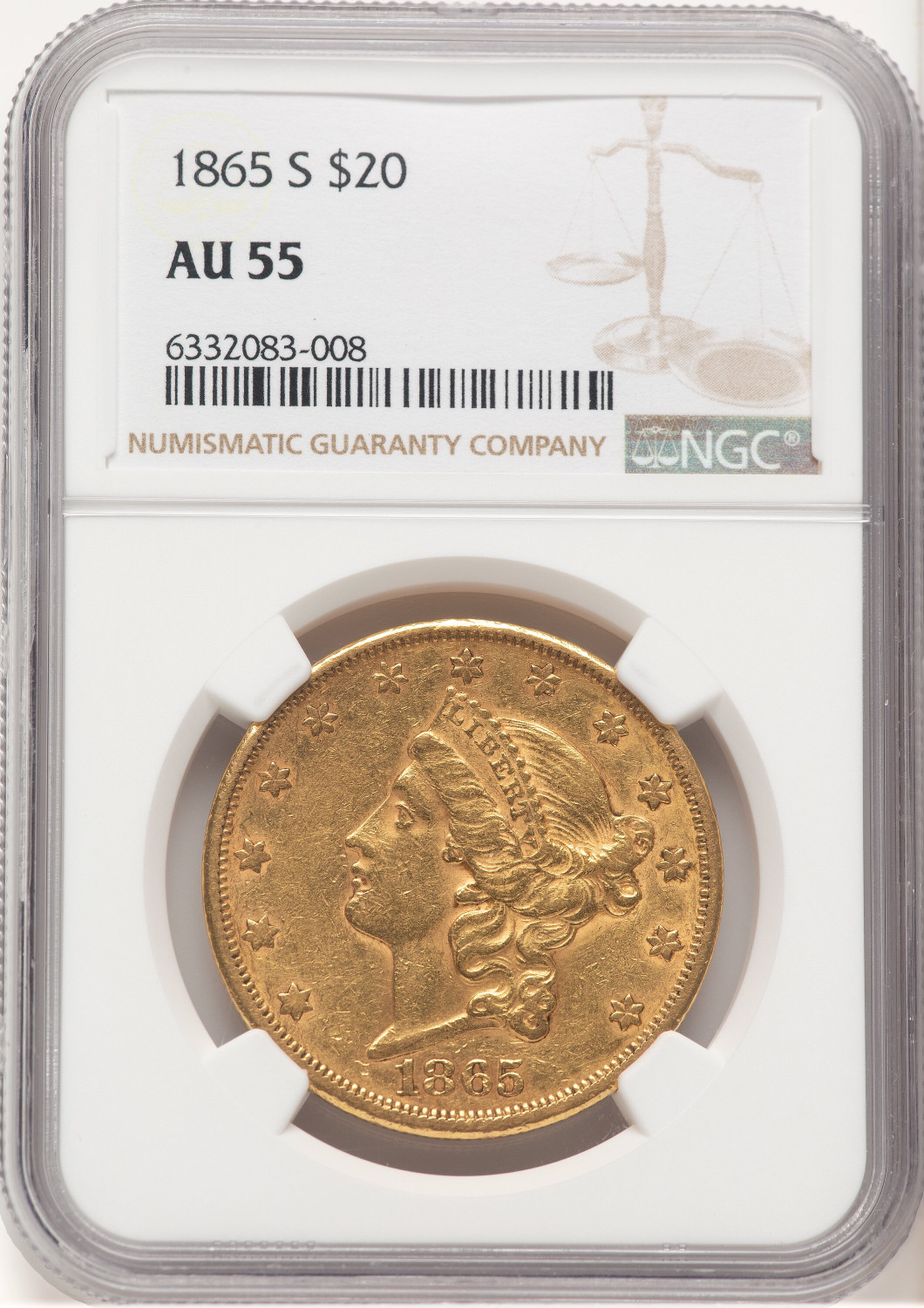 1865-S $20 Liberty Double Eagle NGC AU55 (778532001)