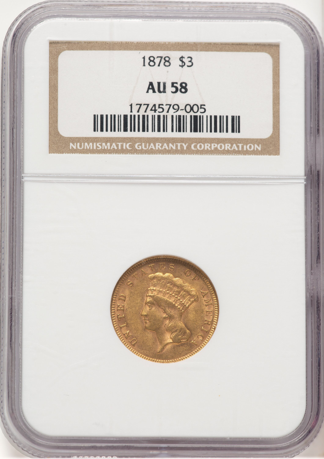 1878 $3 Three Dollar Gold Pieces NGC AU58