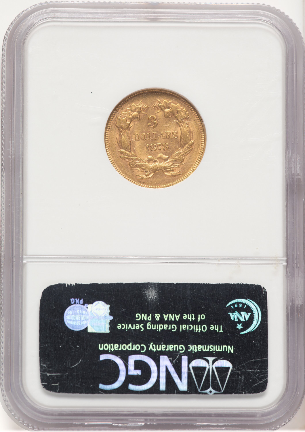 1878 $3 Three Dollar Gold Pieces NGC AU58. Second Image