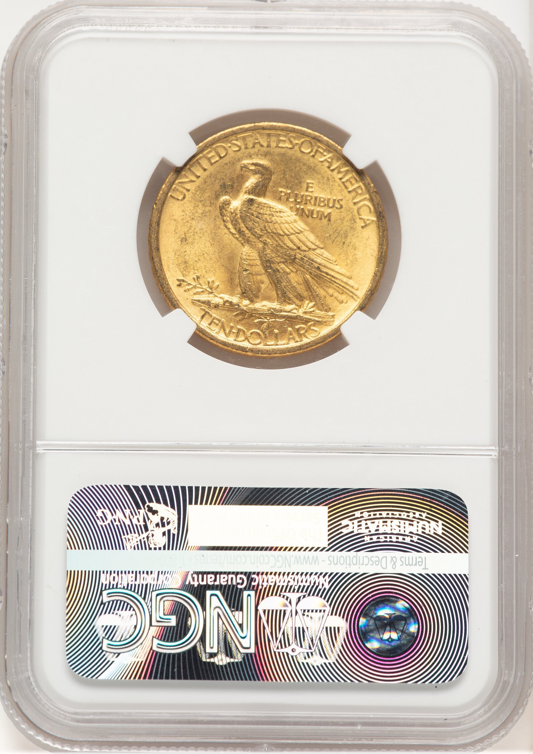 1907 $10 No Motto Brown Label Indian Eagle NGC MS64. Second Image