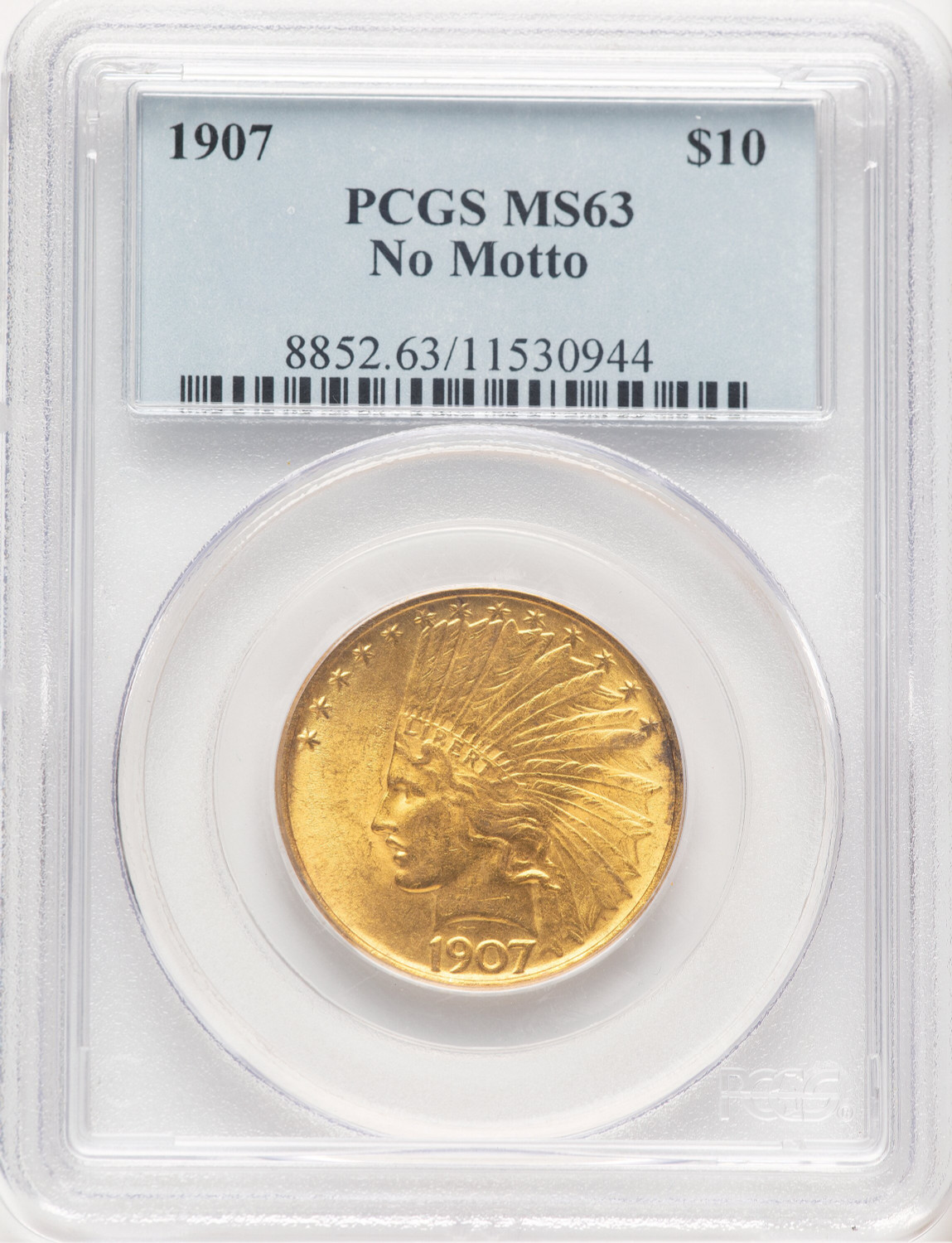 1907 $10 No Motto Indian Eagle PCGS MS63 (779247065)