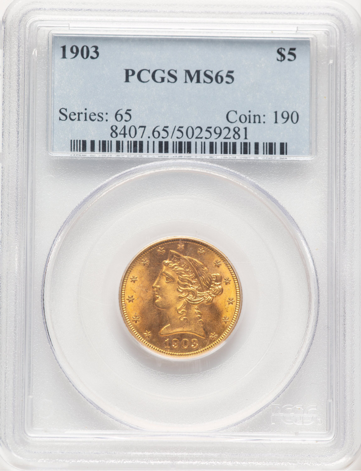 1903 $5 Liberty Half Eagle PCGS MS65 (177385005)