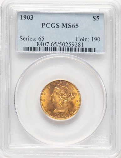 1903 $5 Liberty Half Eagle PCGS MS65 (177385005). Third Image