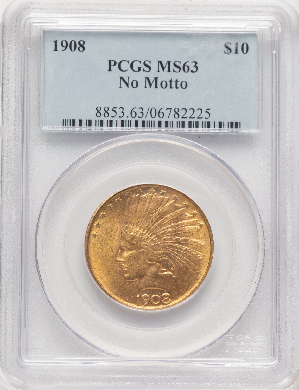 1908 $10 NO MOTTO Indian Eagle PCGS MS63 (778979006)