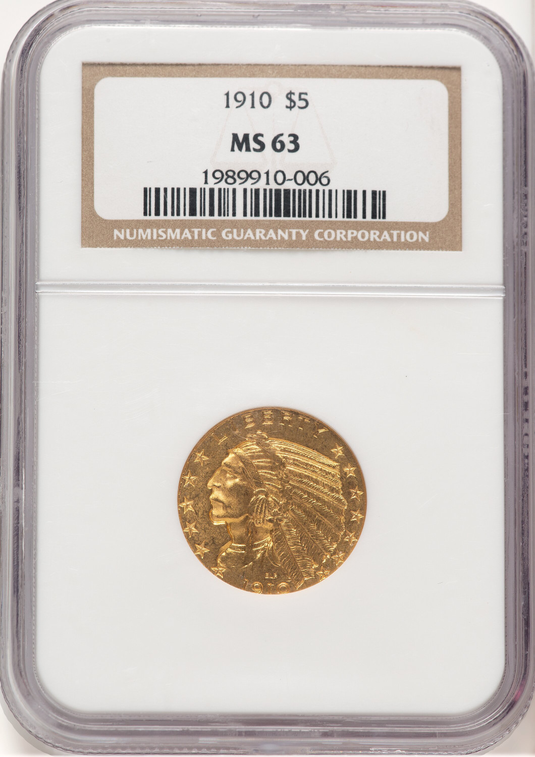 1910 $5 Indian Half Eagle NGC MS63 (779276027)