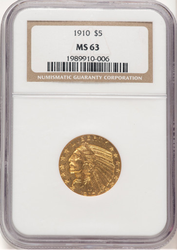 1910 $5 Indian Half Eagle NGC MS63 (779276027). Third Image
