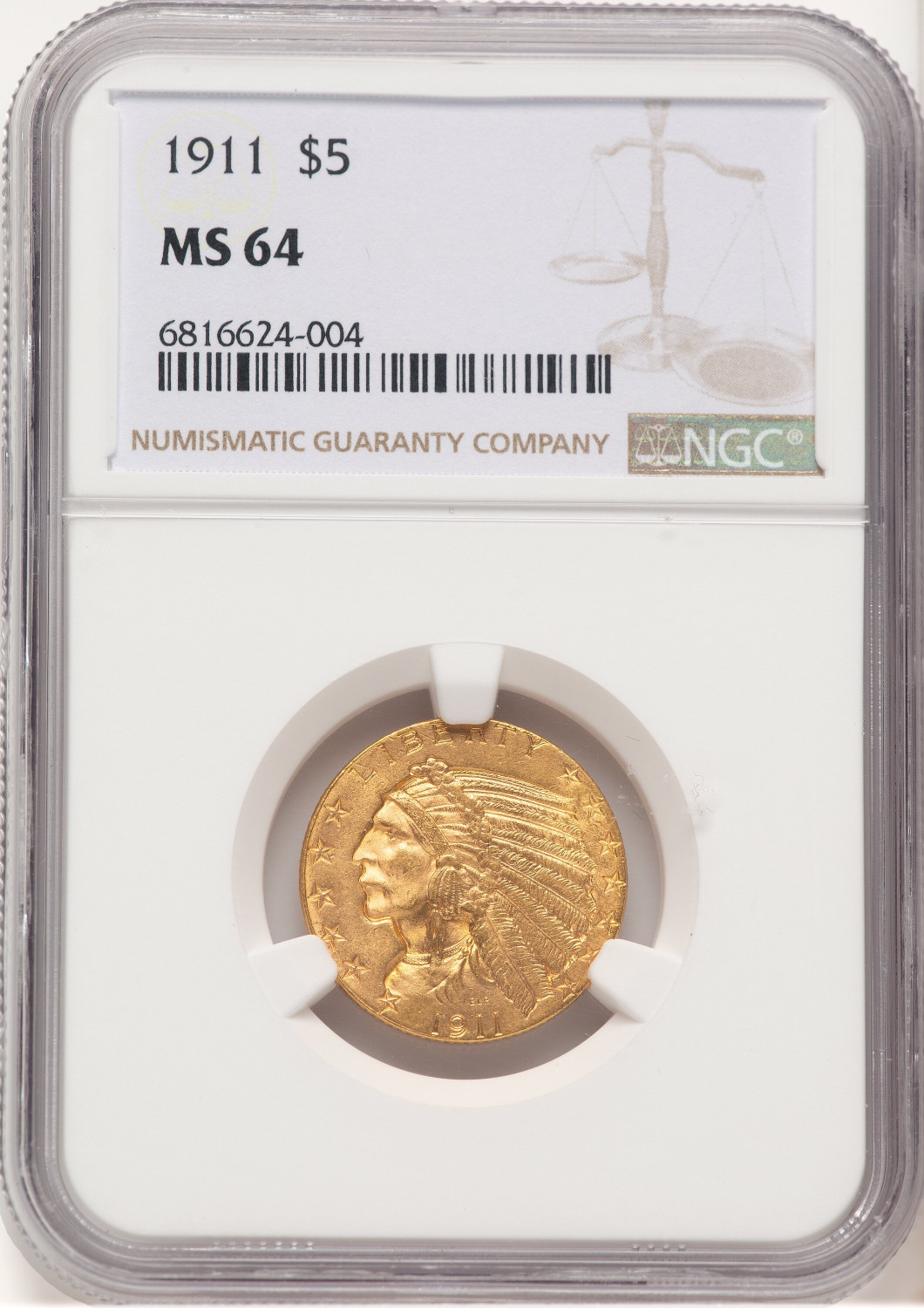 1911 $5 Indian Half Eagle NGC MS64 (778530007)