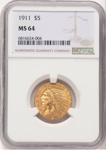 1911 $5 Indian Half Eagle NGC MS64 (778530007). Third Image