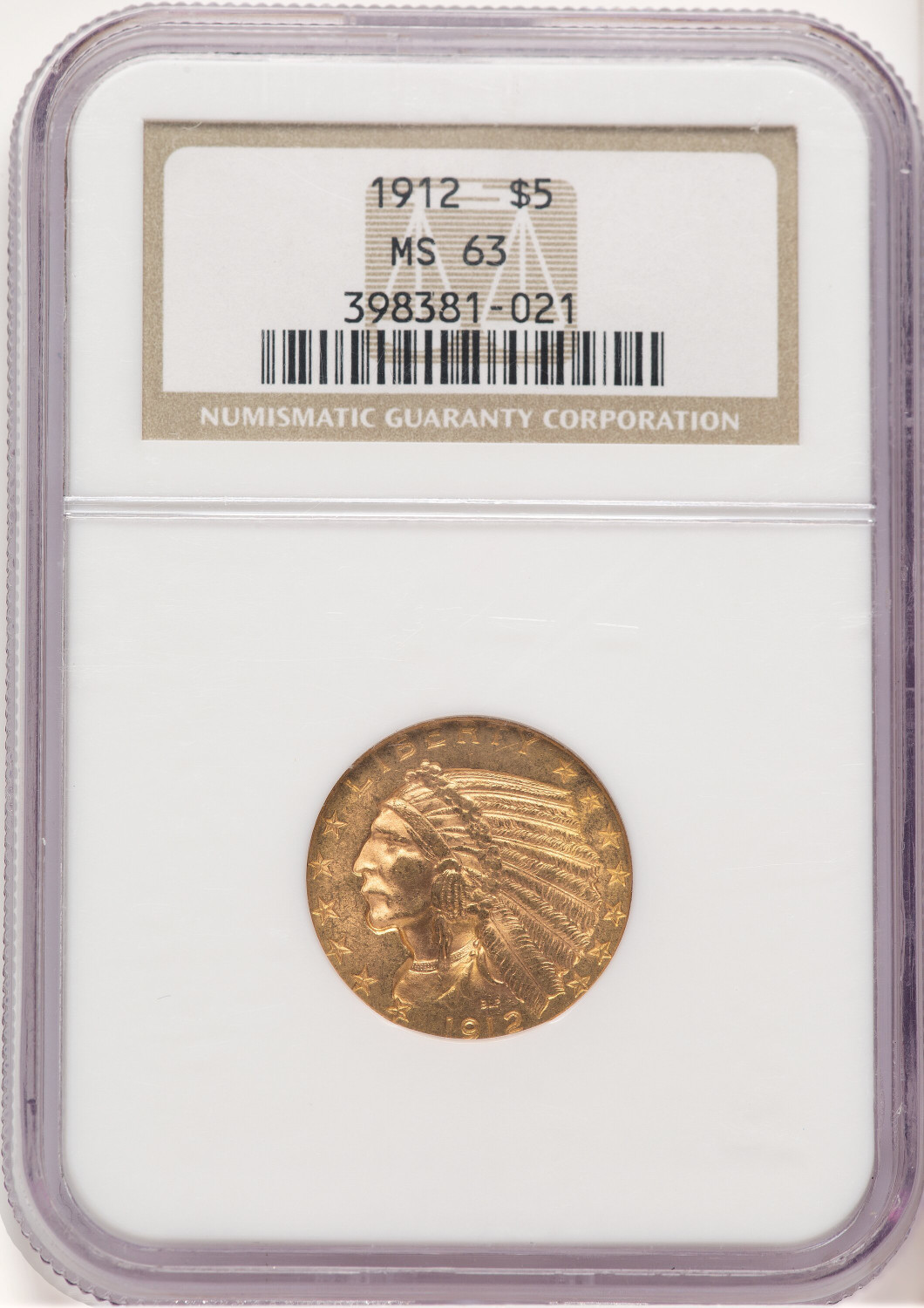 1912 $5 Indian Half Eagle NGC MS63 (779276030)