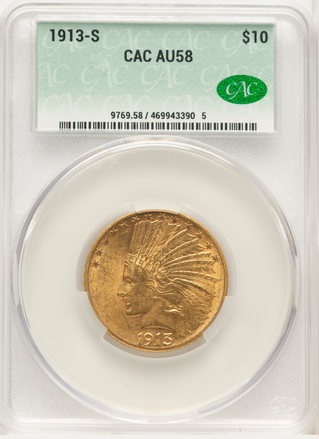 1913-S $10 Indian Eagle CACG AU58