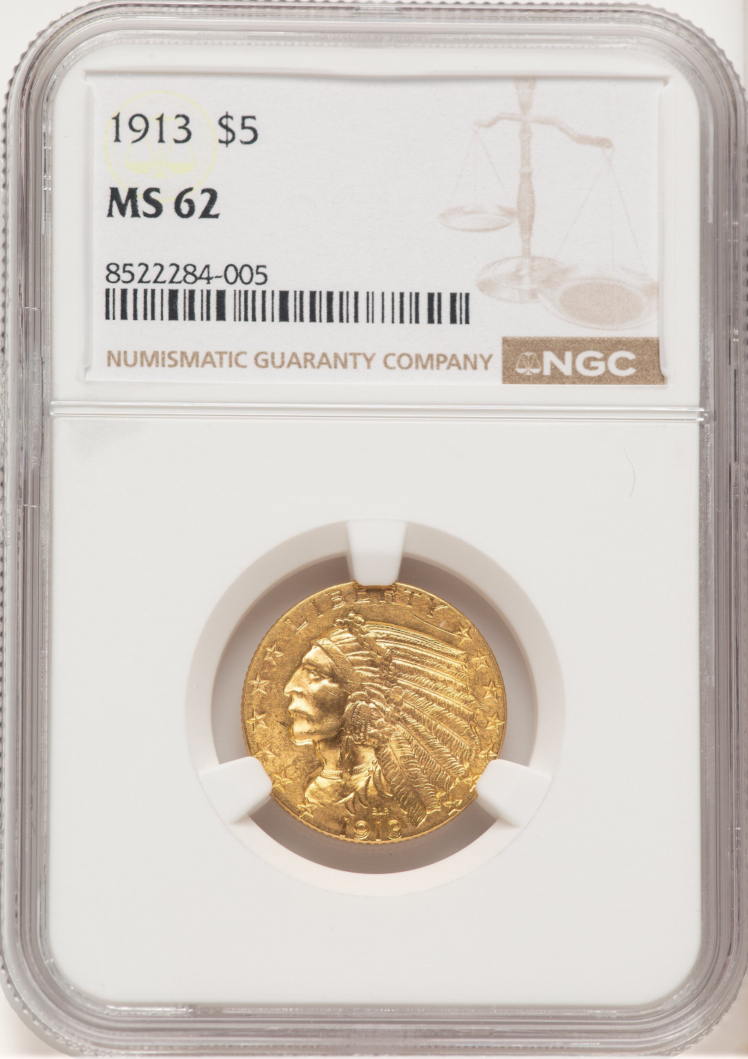 1913 $5 Indian Half Eagle NGC MS62 (778897012)