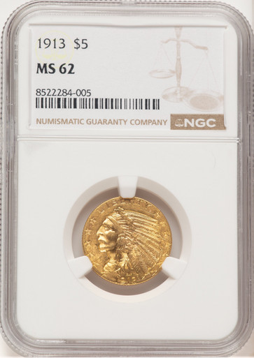 1913 $5 Indian Half Eagle NGC MS62 (778897012). Third Image