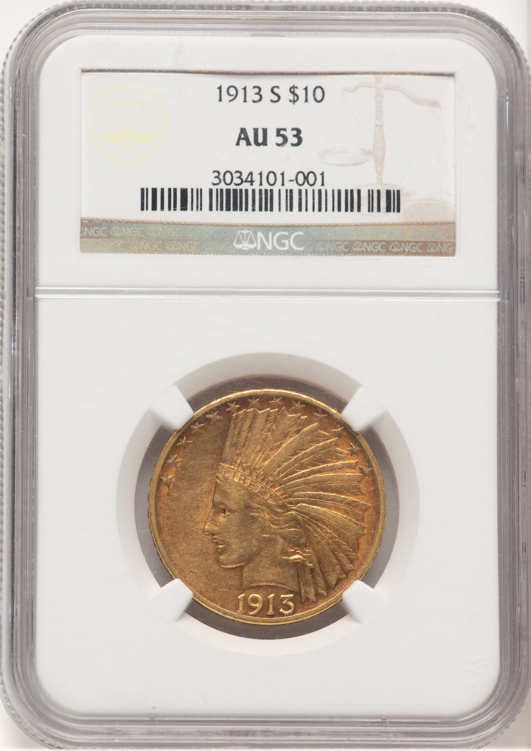 1913-S $10 Indian Eagle NGC AU53 (779247059)