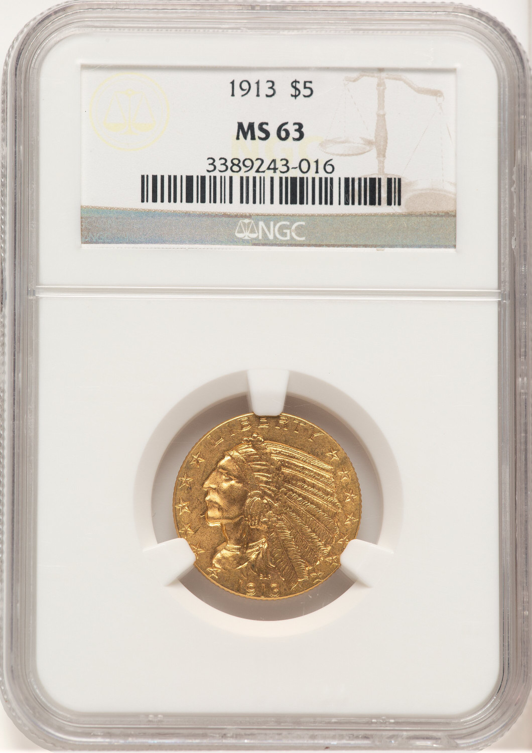 1913 $5 Indian Half Eagle NGC MS63 (779276031)
