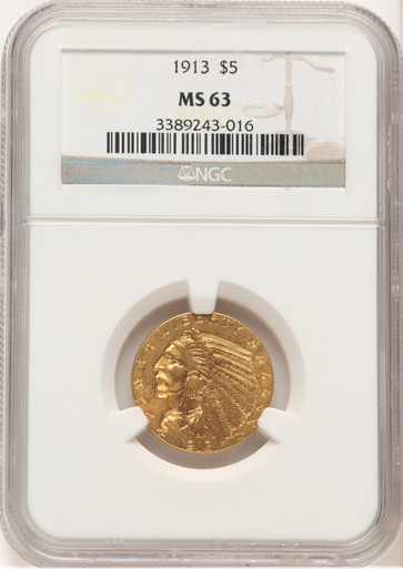 1913 $5 Indian Half Eagle NGC MS63 (779276031). Third Image