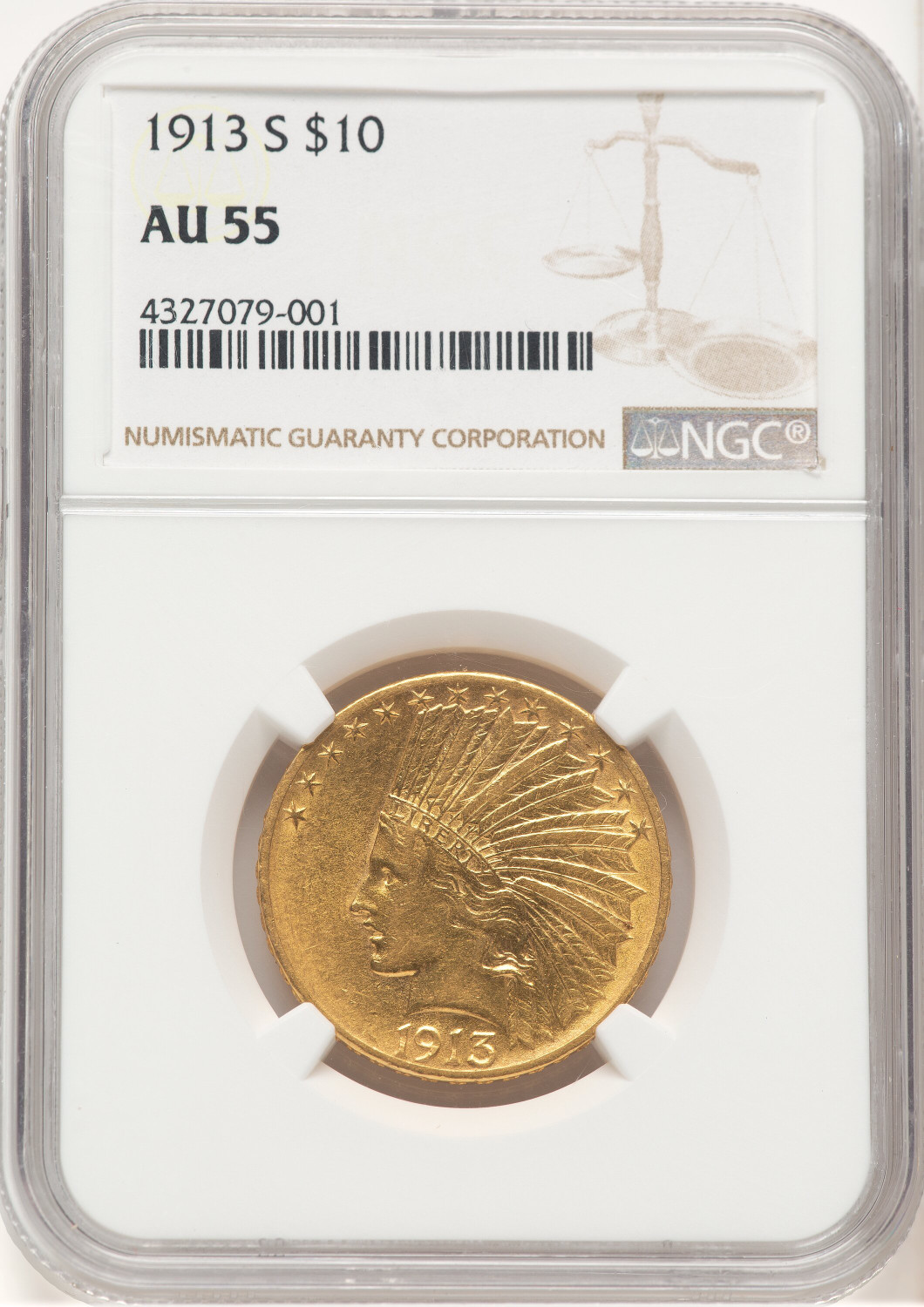 1913-S $10 Indian Eagle NGC AU55 (778979004)