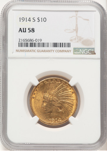 1914-S $10 Brown Label Indian Eagle NGC AU58. Third Image