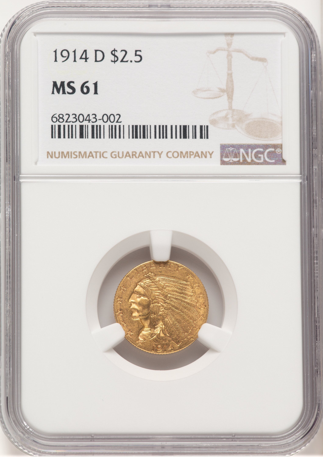 1914-D $2.50 Indian Quarter Eagle NGC MS61 (779282011)