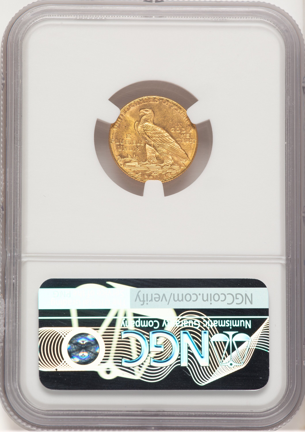 1925-D $2.50 CAC Brown Label Indian Quarter Eagle NGC MS64+. Second Image
