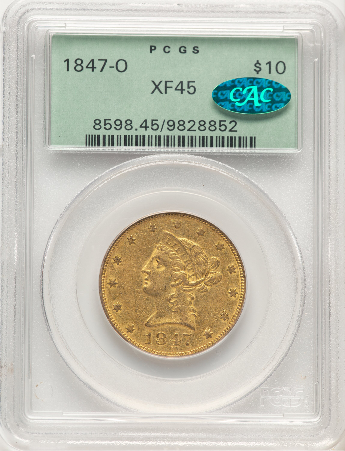 1847-O $10 CAC Liberty Eagle PCGS XF45