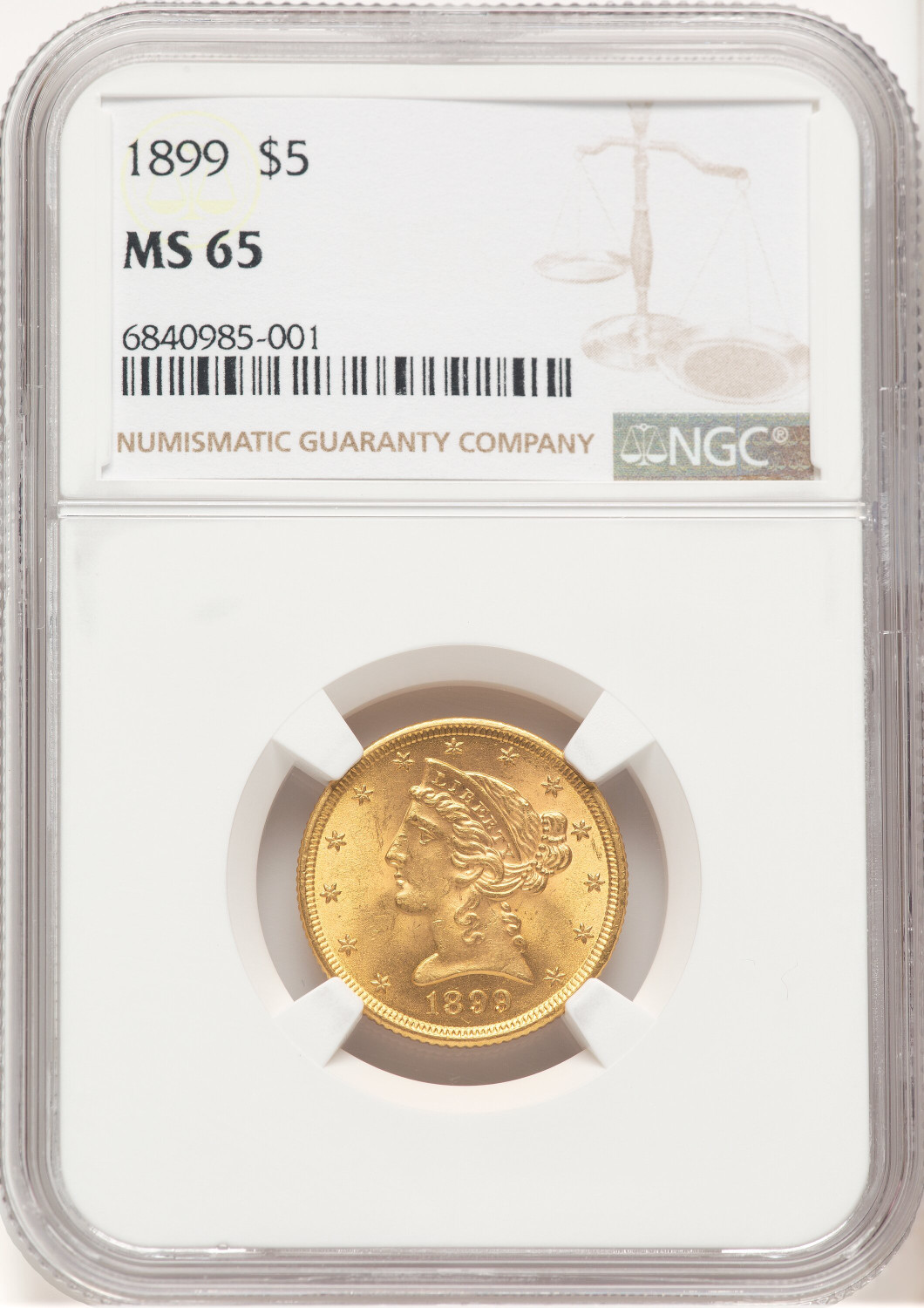 1899 $5 Liberty Half Eagle NGC MS65 (779570007)
