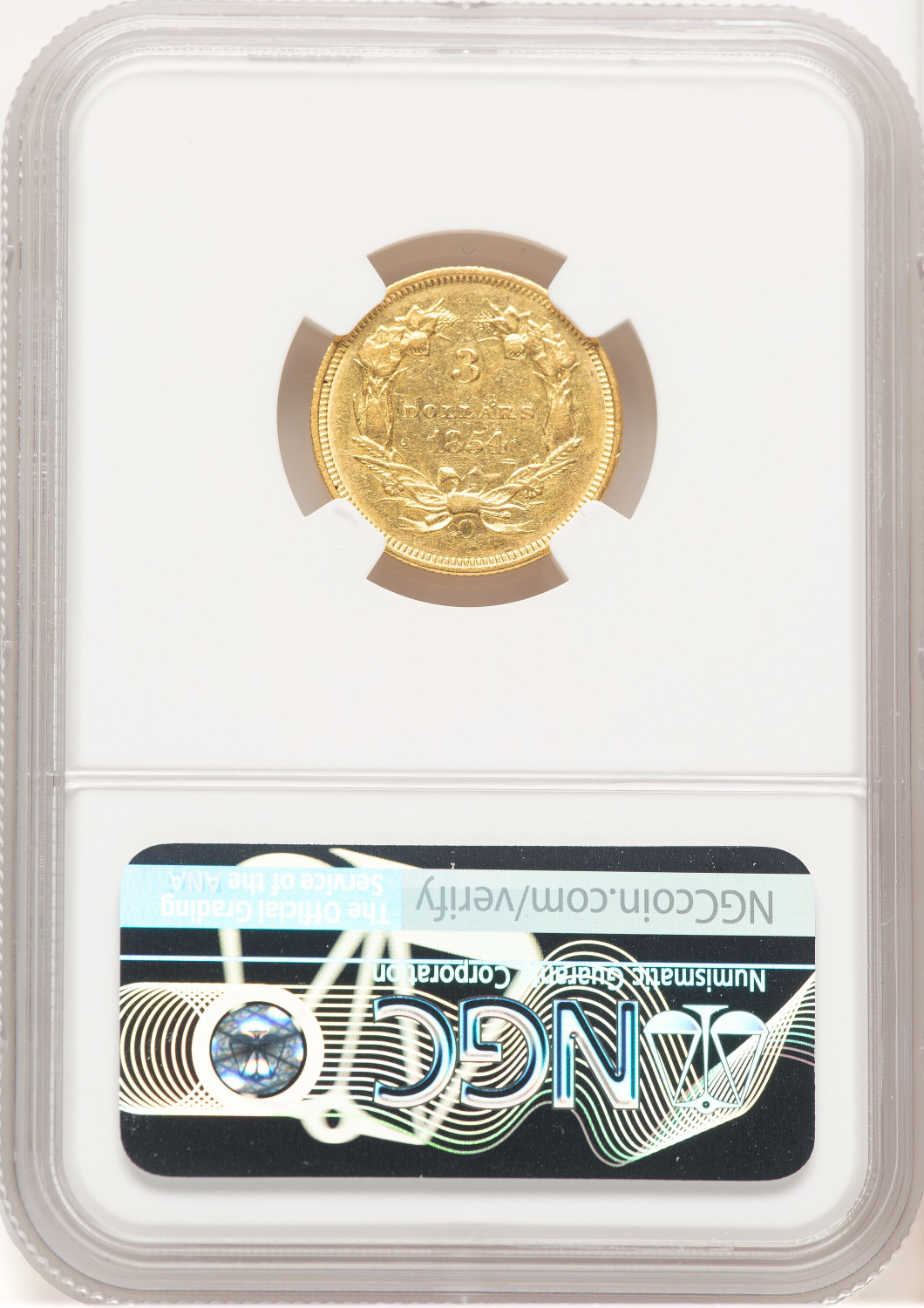 1854-O $3 Three Dollar Gold Pieces NGC AU55. Second Image