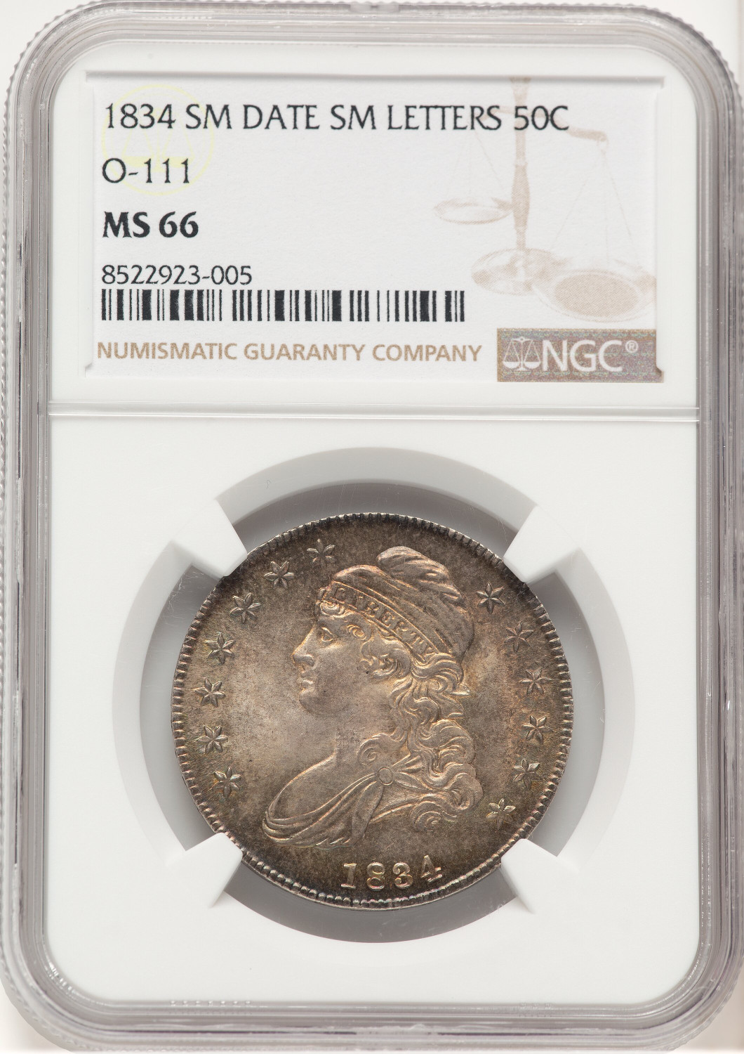 1834 50C O-111 Bust Half Dollar NGC MS66