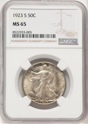1923-S 50C Walking Liberty Half Dollar NGC MS65. Third Image