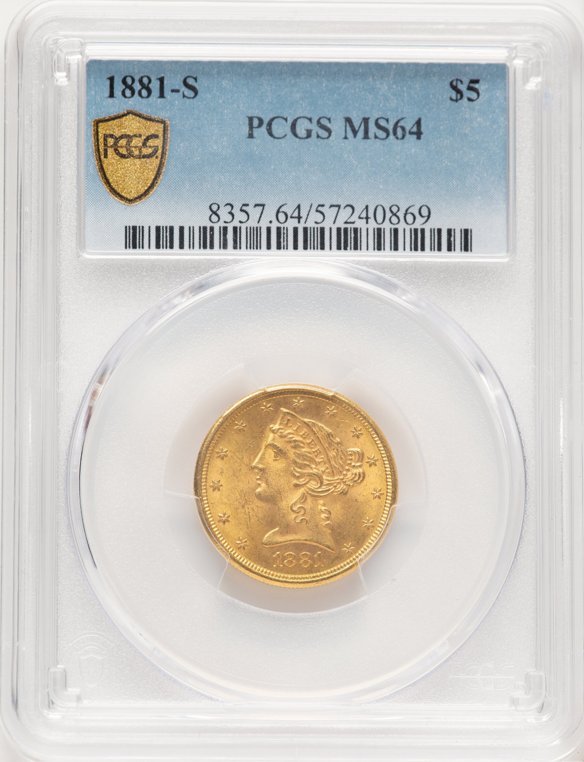 1881-S $5 Liberty Half Eagle PCGS MS64