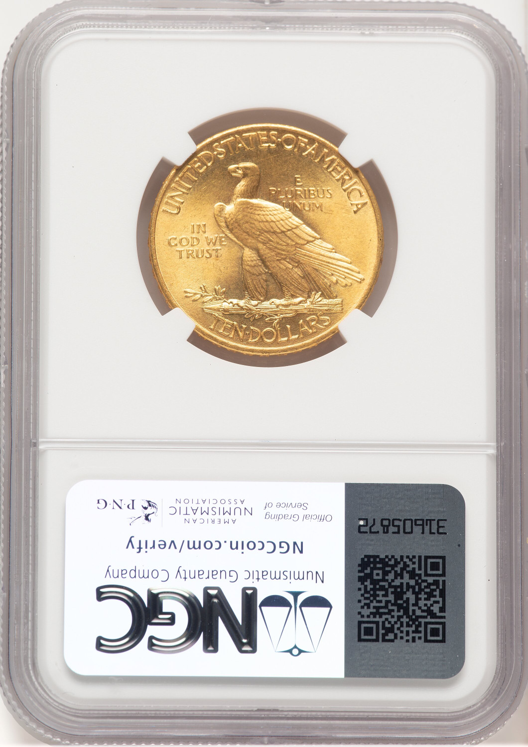 1908 $10 MOTTO Indian Eagle NGC MS65+. Second Image