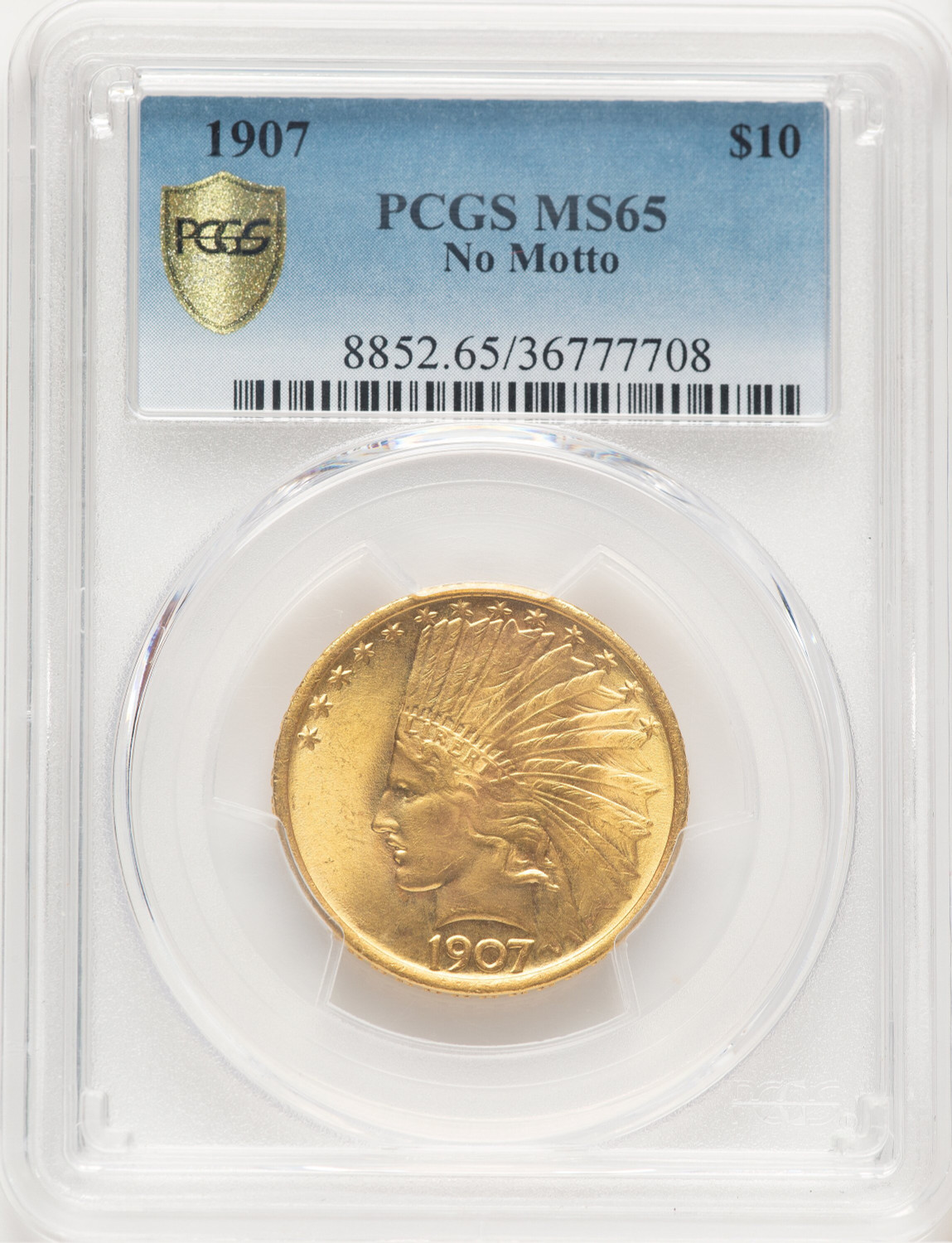 1907 $10 No Motto Indian Eagle PCGS MS65
