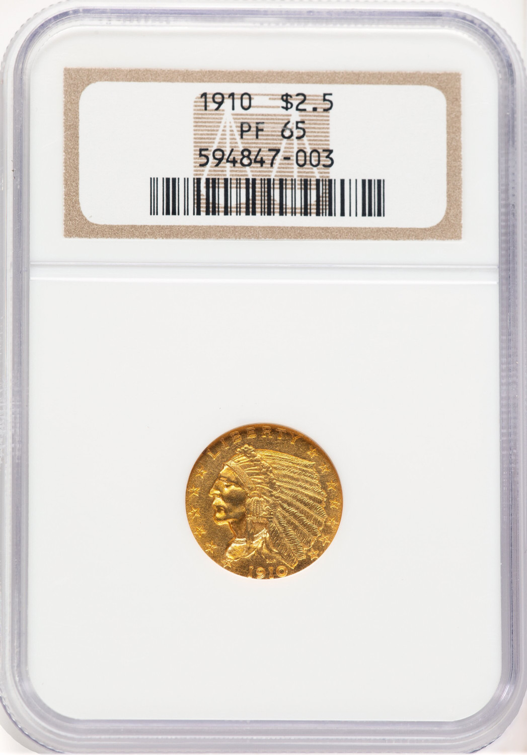 1910 $2.50 Proof Indian Quarter Eagle NGC PR65