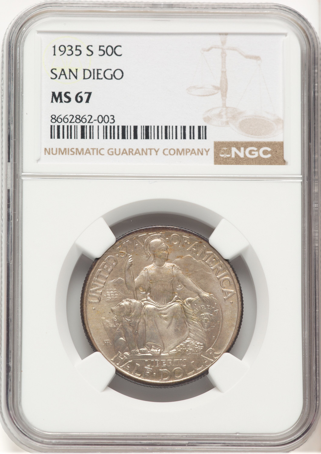 1935-S 50C San Diego Commemorative Silver NGC MS67 (778276019)