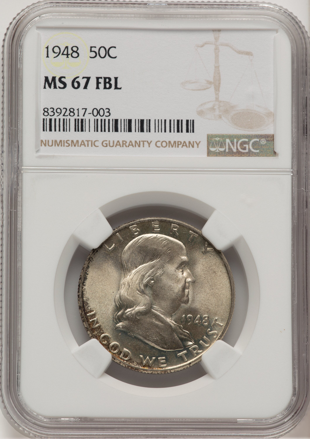 1948 50C FL Franklin Half Dollar NGC MS67 (778537001)