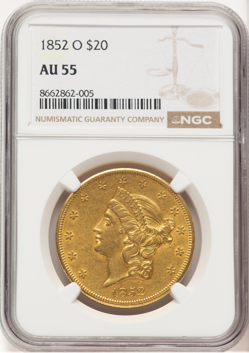 1852-O $20 Liberty Double Eagle NGC AU55 (507258022)
