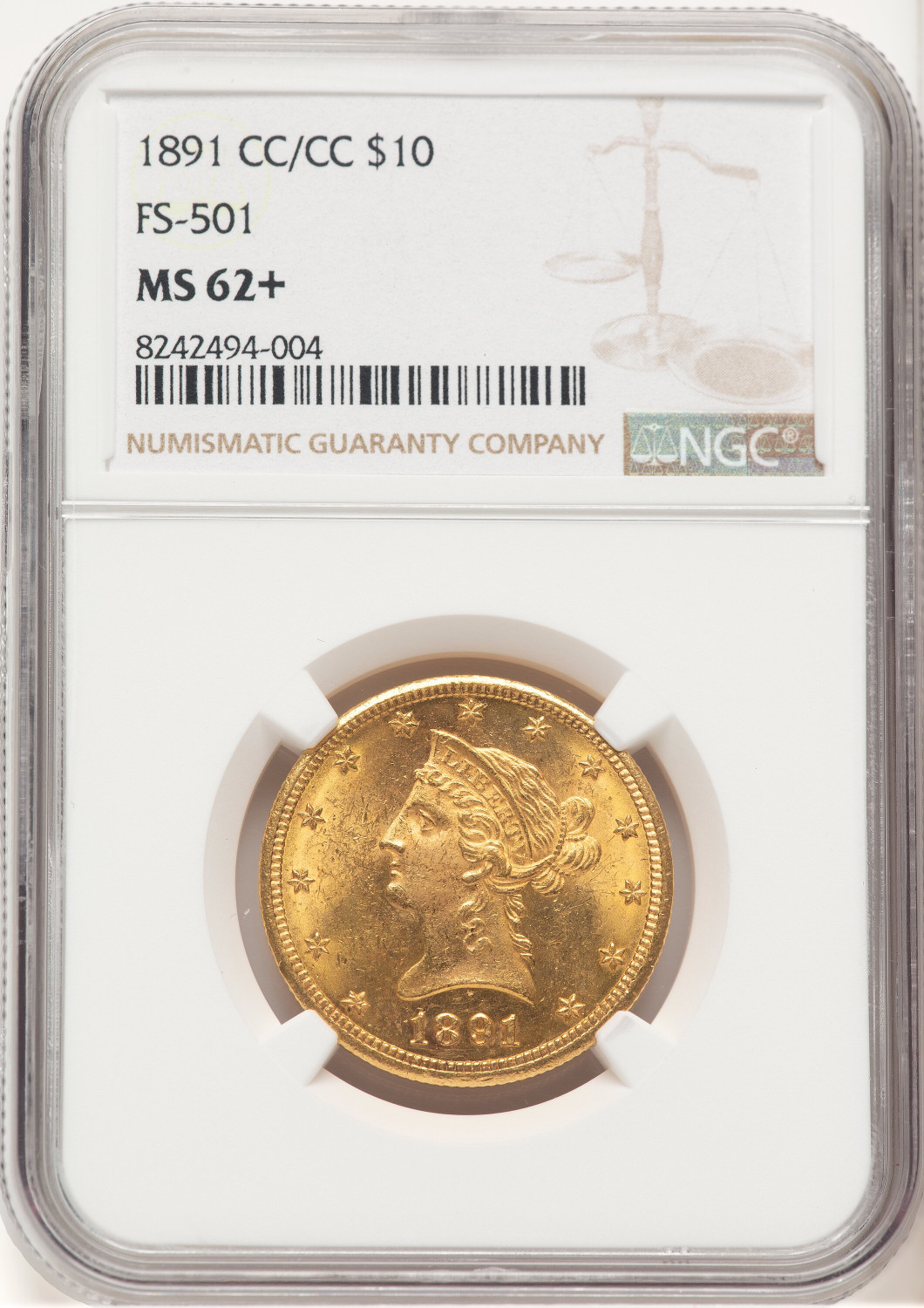 1891-CC $10 FS-501 Liberty Eagle NGC MS62+