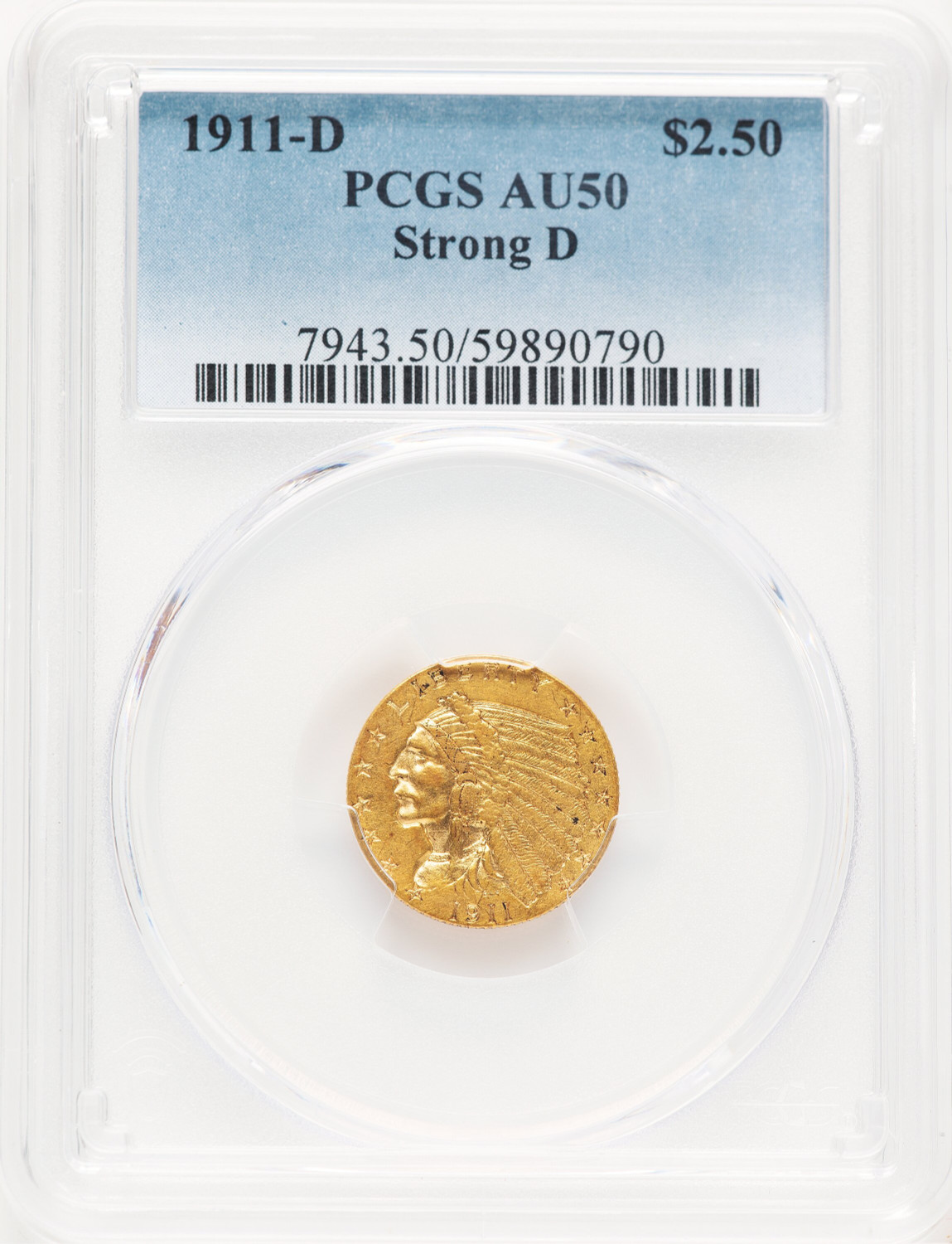 1911-D $2.50 Indian Quarter Eagle PCGS AU50