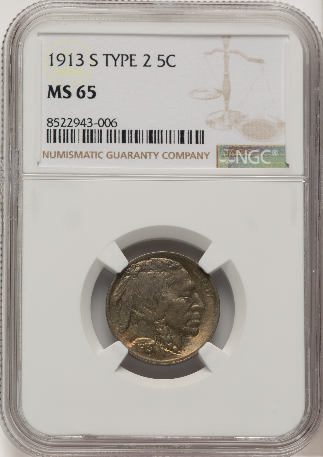 1913-S Type Two Buffalo Nickel NGC MS65