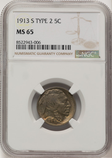 1913-S Type Two Buffalo Nickel NGC MS65. Third image.