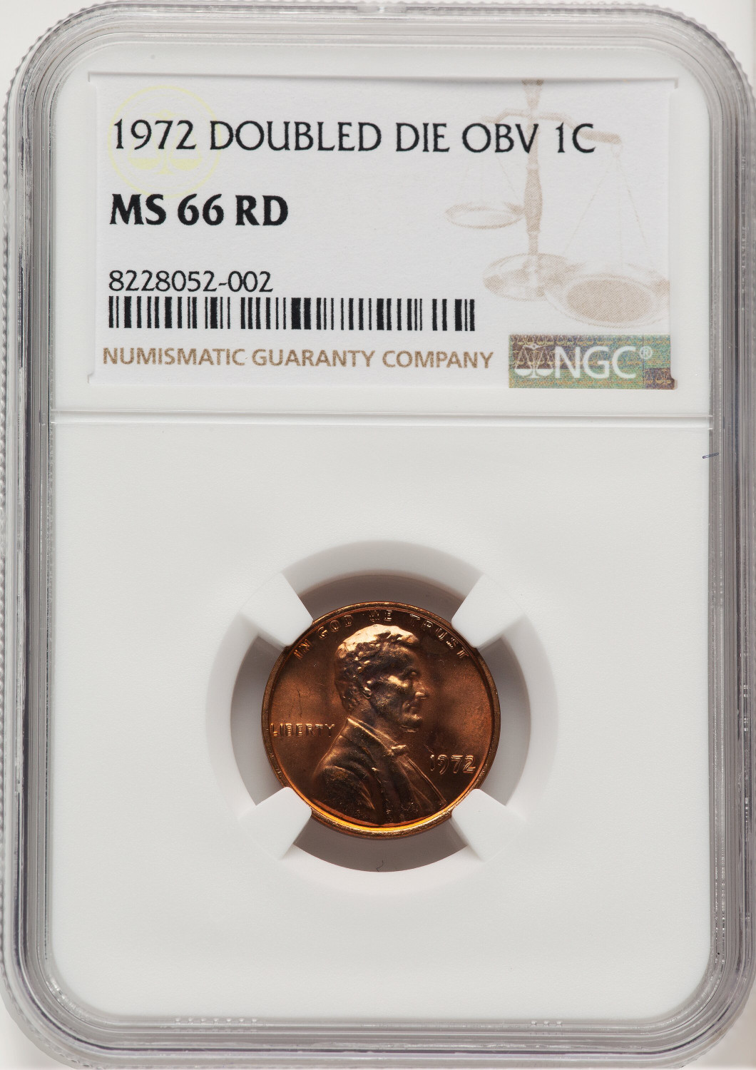 1972 1C Doubled Die Obverse RD Lincoln Cent NGC MS66 (507450006)