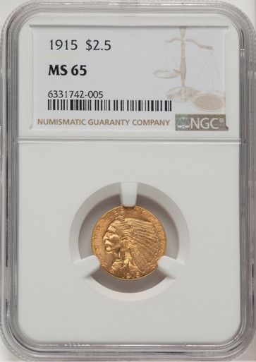 1915 $2.50 Indian Quarter Eagle NGC MS65 (778256037). Third image.